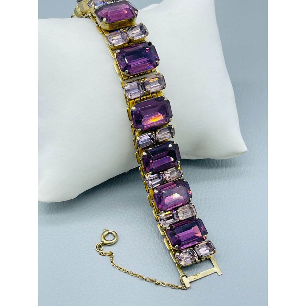 Coro Pegasus Vintage Purple Lavender Rhinestones Mesh Bracelet